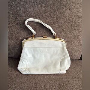 White Minimalist handbag with Soft Texture vintage white gold